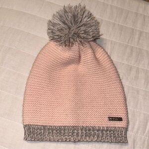Nautica OS Little Girl Blush Pink Heather Gray Reverse Knit Pom Pom Hat Beanie